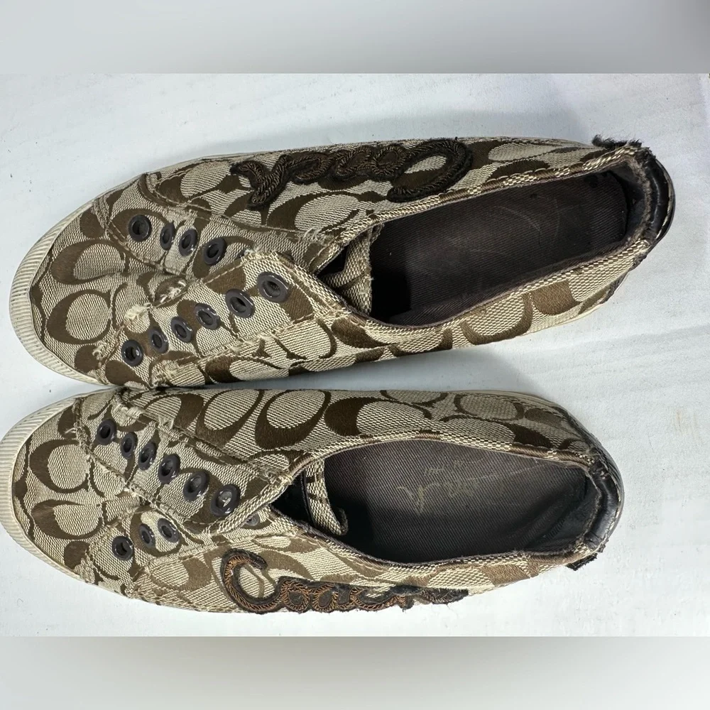 Coach Tan Signature Canvas Slip-On Sneakers